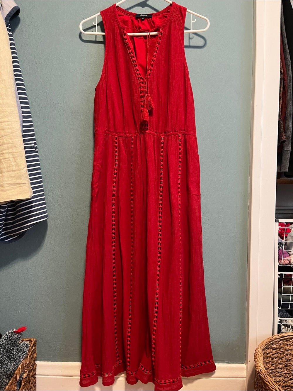 Madewell cotton gauze sleeveless maxi dress 2 red